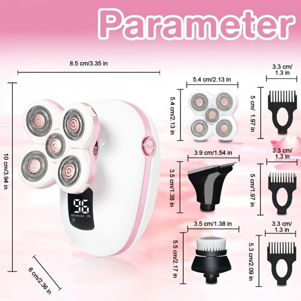 5-in-1 Men's/Women's Electric Shaver & Body Hair Trimmer USB Rechargeable, IPX6 Waterproof Versatile Grooming Kit for All Genders Includes Interchangeable Heads for Shaving, Hair Trimming, Sideburn Trimming, Facial Cleansing, And Nose Hair Trimming
