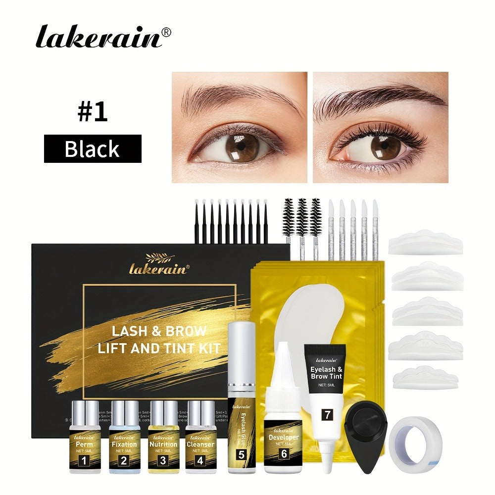 Lash and Brow Lift Tint Kit Brow Lamination Eyelash Perm Set - Long-Lasting Fuller-Looking Lashes & Brows Salon or Home Use Easy DIY Tint Dye Kit Black Brown