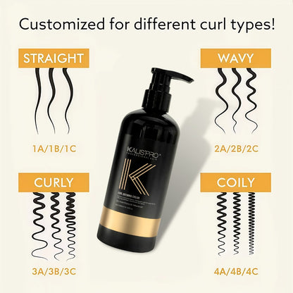 Curl Defining Cream & Detangling Brush Set — Anti-Frizz Curl Enhancer, Long-Lasting Bouncy Curls, Non-Sticky Lightweight Hold, Salon Quality for Curly & Wavy Hair, 10.14 oz