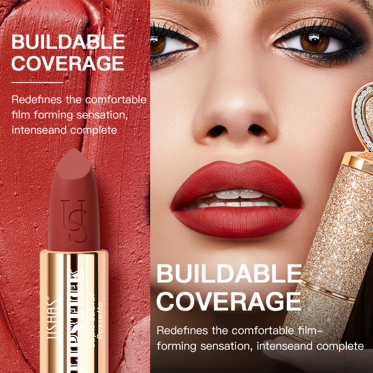 USHAS 24H Matte Lasting Lipstick - Layerable Coverage, Transfer-Resistant, Vibrant Color, Velvet Matte End with Heart-Shaped Design, Richly Pigmented, Easy Application, Durable Wear, Ideal for All-Day Comfort And Effortlessly Chic Lip Makeup