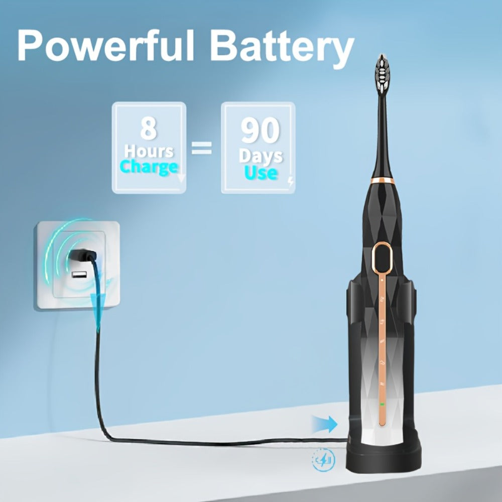 Sonic Electric Toothbrush That Is with an IPX8 Rating, Includes 8 Replacement Brush Heads, a Travel Case, And USB Charging. It Features a Metal Shaft Suitable for Both Adult Males And Females, Comes with a Toothbrush Holder