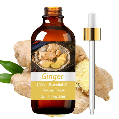 Ginger Essential Oil 3.38oz for Hair Growth & Skin Care - Moisturizing Massage Body Oil with Hyaluronic Acid Vitamin C for Men Women Meditation Relaxation Gift