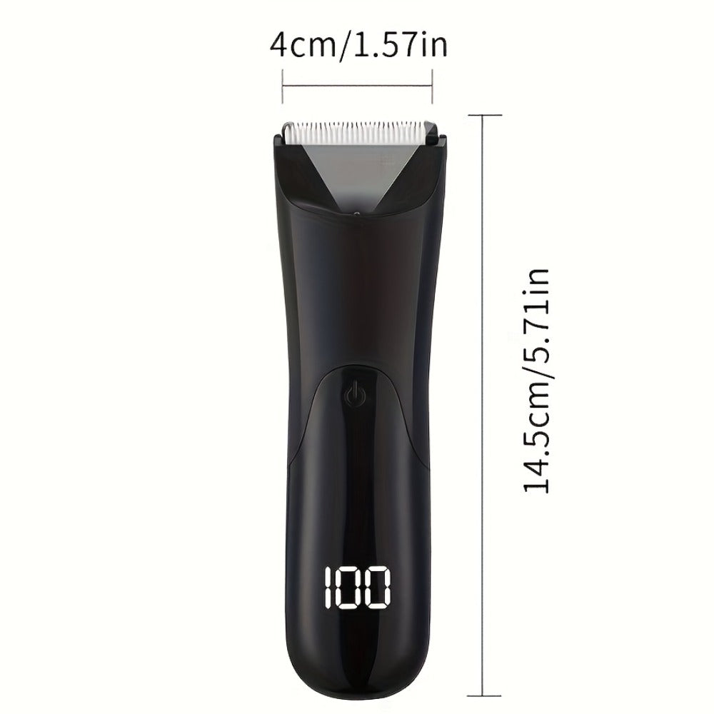 Men's Electric Groin Body Hair Trimmer Ceramic Blade USB Rechargeable Dry Wet Shaver 2 Protective Covers 500mAh Lithium Battery Valentine Father's Day Gift