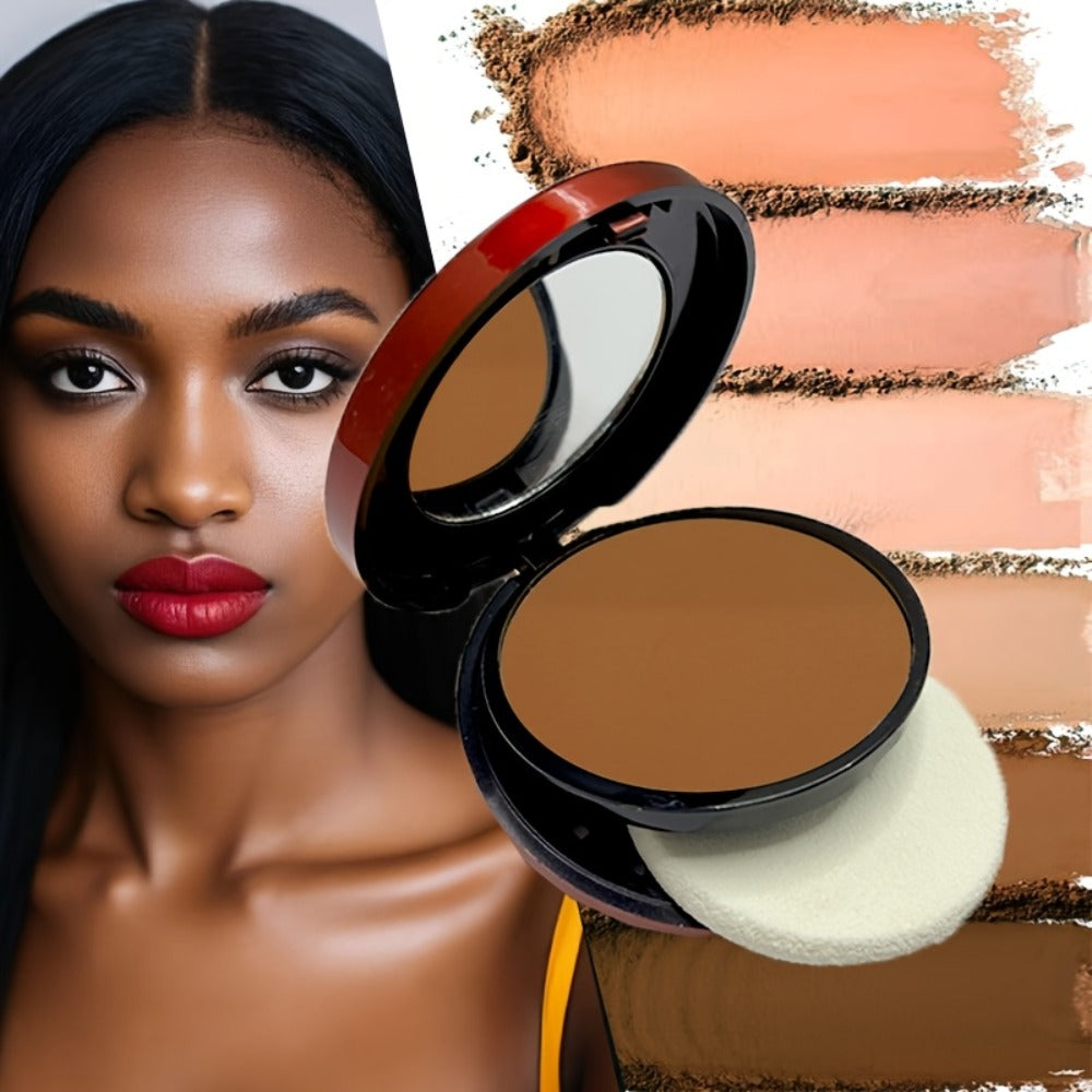 Contour & Foundation Powder Palette 6 Shades Matte Full Coverage Oil Control Waterproof Blush Bronzer Highlighter with Blending Puff Light to Dark Natural Finish
