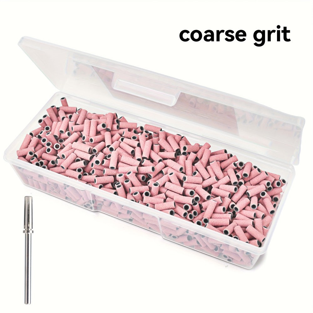 1000pcs Professional Nail Drill Bits with Mandrel - Coarse/Medium/Fine 3 Grit Sanding Bands, 3mm Straight Line Drill Bits Suitable for Removal, Nail Filing, Manicure & Pedicure Tools - Salon & Nail Care (1000pcs)
