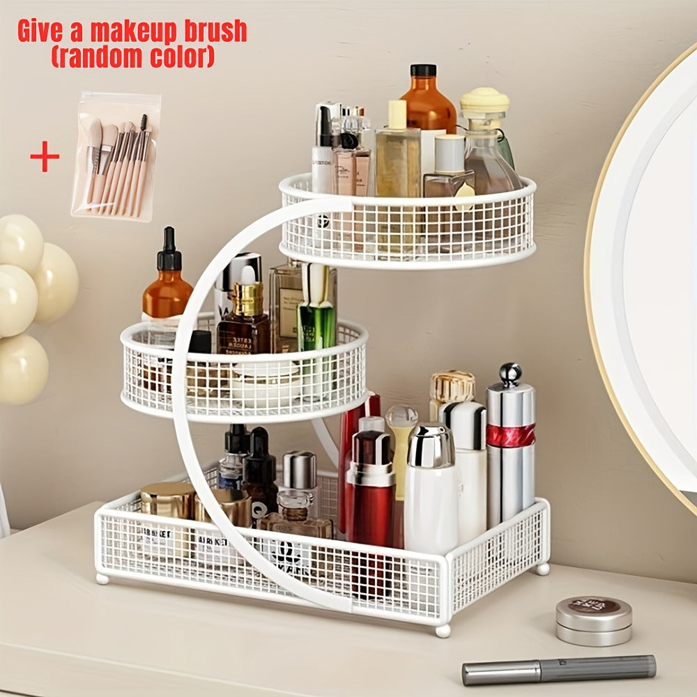 Lightweight Metal Cosmetic Storage Rack with Makeup Brushes No-Installation Countertop Organizer for Dresser Bathroom Vanity Skincare Makeup Black White