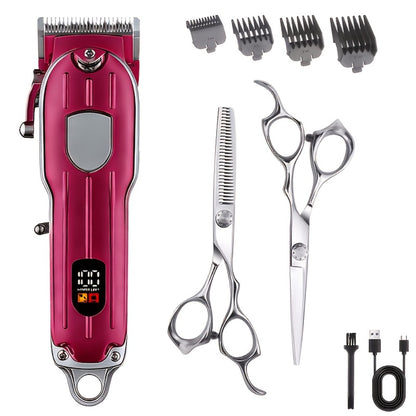 Barber Hair Clipper Kit for Men Professional USB Rechargeable Digital Size Adjustment Complete Set with Scissors 4 Limit Combs Cleaning Brush Gift for Dad Husband
