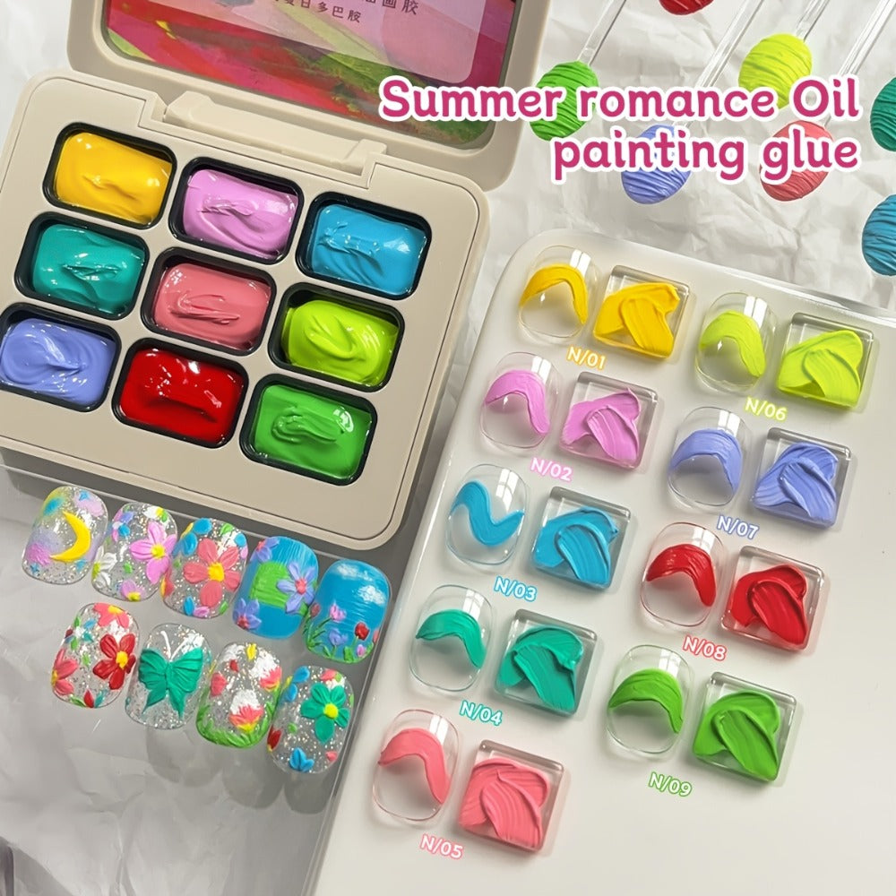 UV Gel Nail Polish Set 9 Colors | Dopamine Summer High-Saturation Gradient Nail Gel | Semi Permanent Soak Off Nail Art Kit for Salon & DIY Manicure | Gift for Women