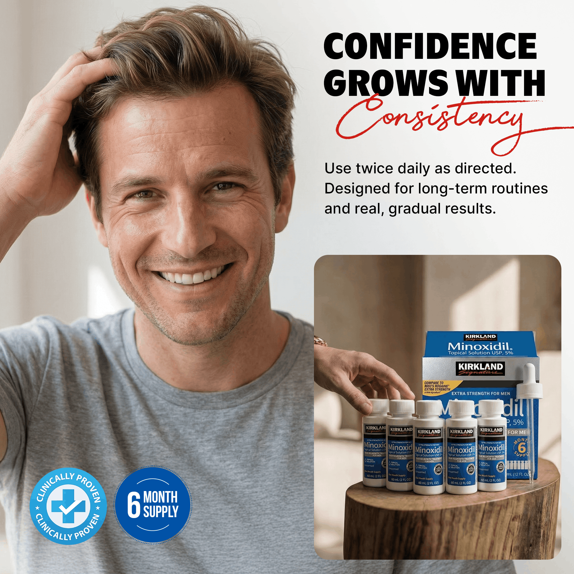 Kirkland Signature Minoxidil Liquid Extra Strength Hair Loss Regrowth Treatment for Men, 5% Topical Solution for Hair Growth
