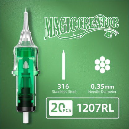 Disposable Tattoo Needles 20pcs Mixed Set - RL RS M1 C-M Multi-Gauge, High Transparency Cartridge, Lasting Sharpness & Ample Ink Capacity for Professional Artists & Beginners