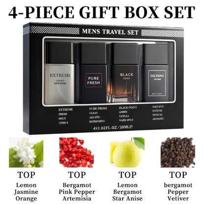 Cologne Gift Set for Men 4-Pack Fresh Eau de Parfum Long Lasting Crisp Scents 1 fl oz Each with Optional 1.5oz Body Mist Bundle Perfect Gift for Him
