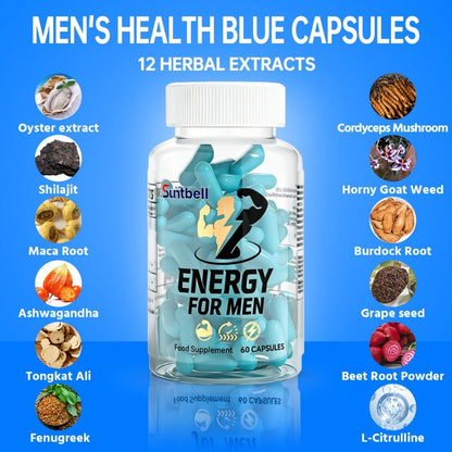Men's Energy & Hormone Support Capsules 60ct – Horny Goat Weed, Tongkat Ali, Maca & L-Citrulline – Natural Vitality, Stamina & Performance Supplement for Men – Great Gift for Him