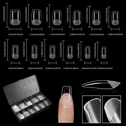 Soft Gel Nail Tips 600 Pieces - Clear Crystal Full Cover False Nails for Extensions | Almond Oval Square Coffin Stiletto Short Medium Long, Semi-Gloss Transparent Nail Tips for Nail Art Salon & DIY