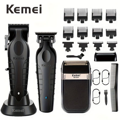 Professional Grooming Set for Men 3pcs USB Rechargeable Electric Hair Clipper Razor Beard Trimmer High-Precision Cordless Close Shave Home Salon Gift for Dad