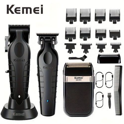 Professional Grooming Set for Men 3pcs USB Rechargeable Electric Hair Clipper Razor Beard Trimmer High-Precision Cordless Close Shave Home Salon Gift for Dad