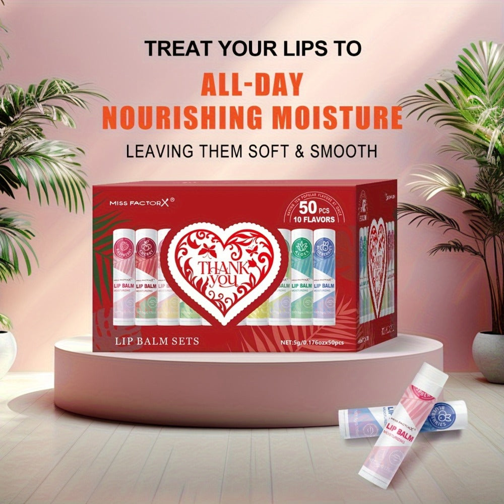 [Moisturizing Lip Balm Set] 50pcs/Box Moisturizing & Hydrating Lip Balm Set | Day and Night Use, Fruit Flavored Lip Care for Autumn-Winter Cracked Lips, Perfect Holiday Gift Choice, Unique Gift Pack