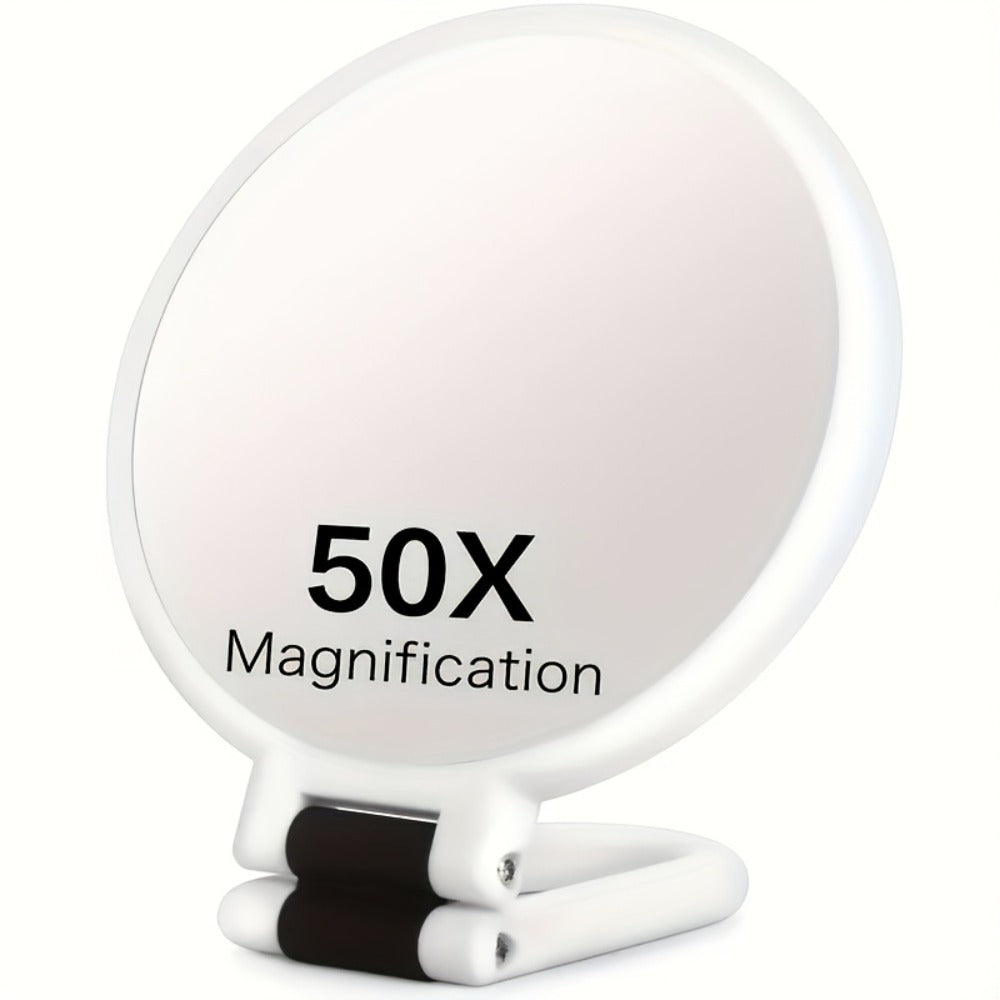 50X Magnifying Makeup Mirror Double Sided Handheld, 1X/50X Zoom Portable Compact Mirror with 360° Rotating Handle, Desktop Hanging & Hand Held Use — Black & White