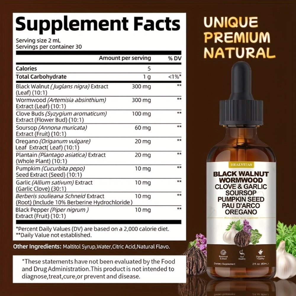 [Gut Health Supplement] Black Walnut Wormwood Tincture-All-In-One Multi-Herbal Drop, with Oregano Garlic & Berberine, Soursop|Support Colon Health, Gut Health, Digestive Health|Gut Health Supplement|Advanced Herbal Formula|Gut-Friendly, 2fl.oz
