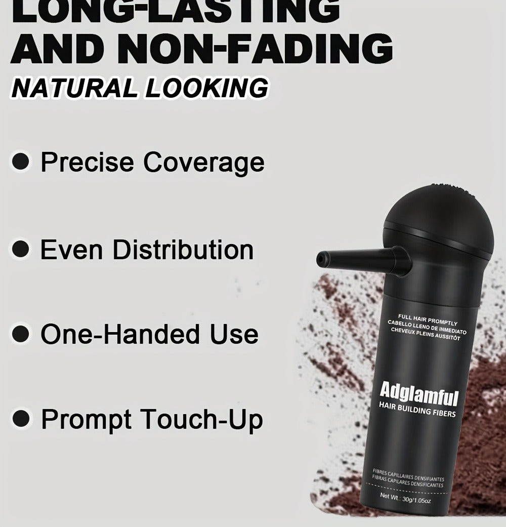 Hair Volumizing Fibers 2-in-1 Kit 30g x 2pcs - Adglamful Instant Volume for Sparse Hair, Fills Part Lines & Hairlines, Men & Women, Black & Dark Brown