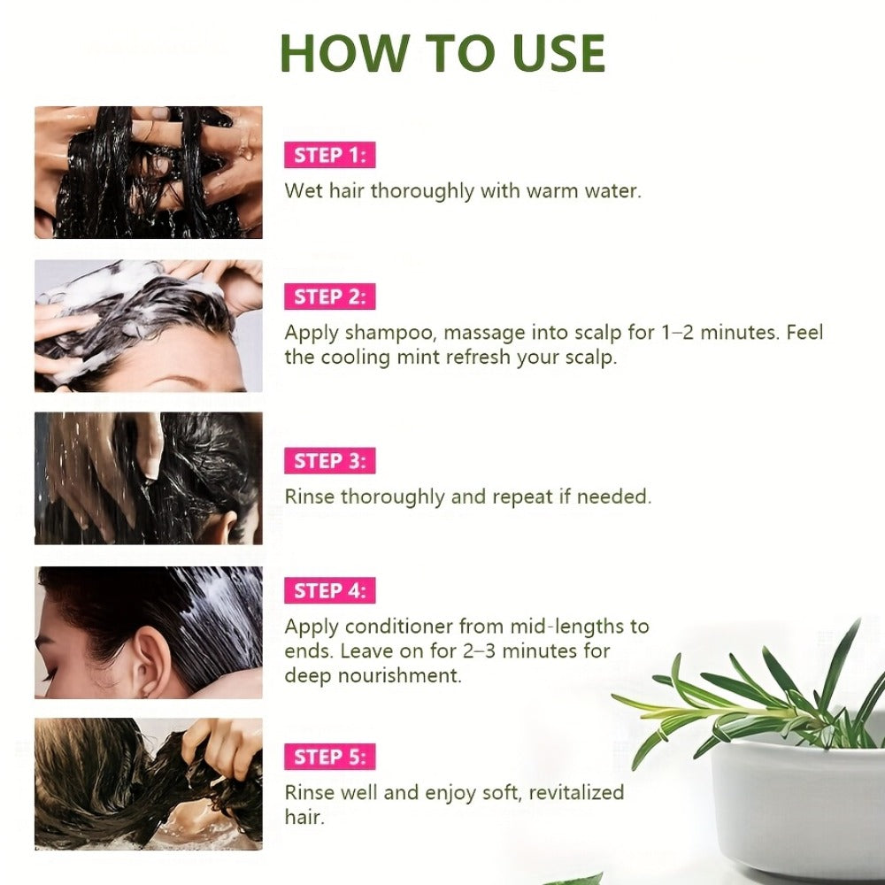 Rosemary Mint Shampoo & Conditioner with Rosemary Extract — Moisturizing, Strengthening Hair Care for All Hair Types, Unisex, Available as Shampoo, Conditioner or Set