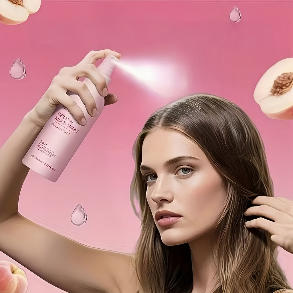 Set of 2 Fruity Peach Leave-In Conditioner Spray, Ideal for Styling Normal Hair with a Fluffy Look, Provides Hydration And Moisture, Lasting Scent, Heat-Resistant And No Rinse Required. Perfect Gifts for Valentine'S Day