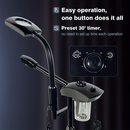 Professional Facial Steamer 2-in-1 Ozone — Wheeled Spa Steamer with 3X Magnifying Lamp, Timer Preset, Home Face Sauna & Skin Care Beauty Device