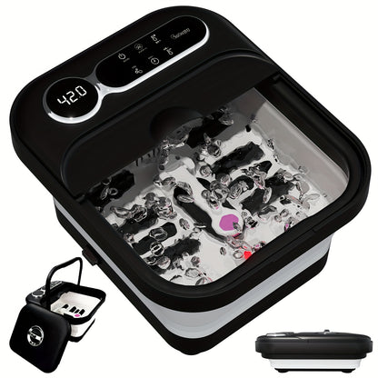 Foot Spa Massager Collapsible with Heater & Temperature Control - Foot Bath Bowl with Bubbles, 6 Massage Rollers, Vibration & Red Light Therapy, Auto Massage Option