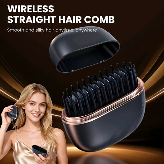 Mini Straightening Brush USB Rechargeable — Portable Flat Iron Hot Comb for Bangs, Travel Hair Straightener, Compact Styling Tool for Women, Students & Professionals