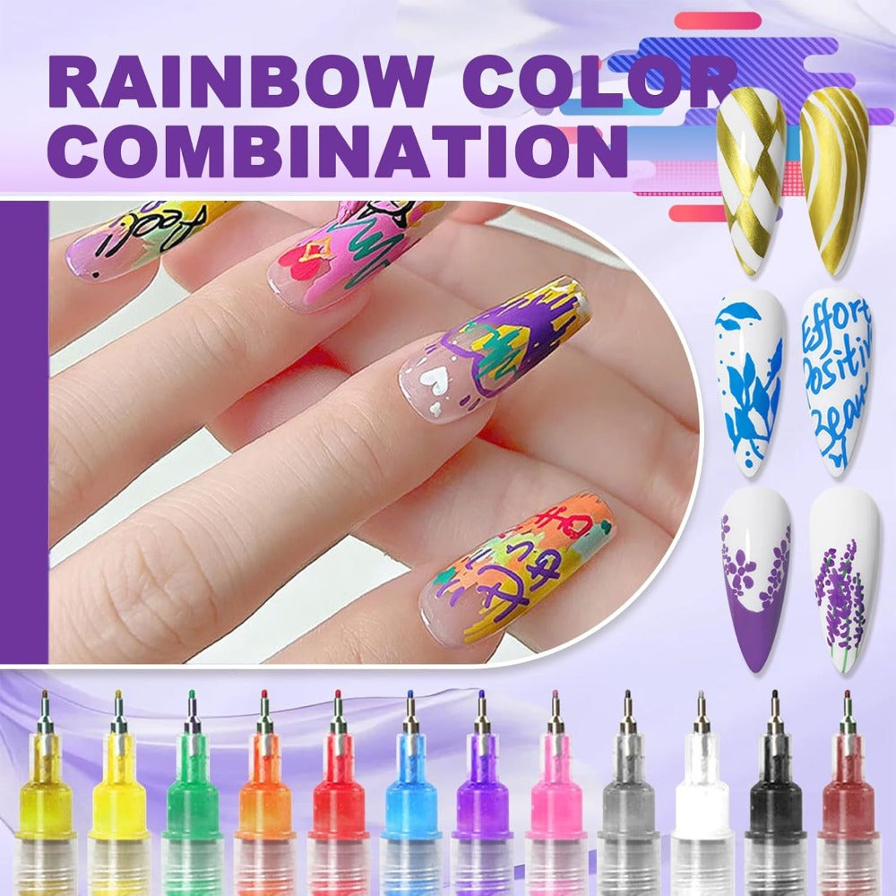 12pcs DIY Nail Art Pens Fashion Nail Art Fine Decorations - Easily Create Complex Designs - Easy-to-Use Multi-Occasion DIY Nails - 0.5mm Nail Art Pen Set - Ideal Christmas & New Year Gift