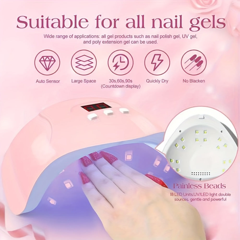72-in-1 Stainless Steel Nail Art Tool Set with LED Nail Lamp, Glue Drying Machine, Nail Polisher, Nail Polish Brush, Nail Art Drill Pen, Finger Divider, Gel Nail Polish Kit, Nail Art Accessories, Manicure Kit, Makeup Tools, Holiday Gifts