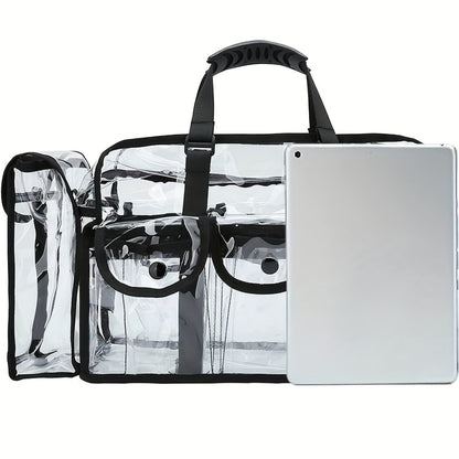 Clear PVC Bag Extra Large Transparent Stadium Approved Tote with Adjustable Shoulder Straps 3 External Pockets Travel Bag for Men Women