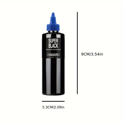 Super Black Tattoo Ink 8oz/240ml - Ultra Dark Professional Tattoo Pigment with Large Particles for Long-Lasting Bold Lines | Intense Black Body Art Ink for Artists