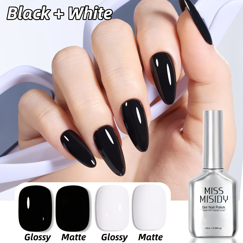 MISS MISIDY 0.54oz Pure Black & White Gel Nail Polish - Odorless, Durable Manicure & Pedicure Solution, Easy Application for Professional End, Nail Gel Polish, Essential for Manicure, Elegant Nail Design, Scentless Formula