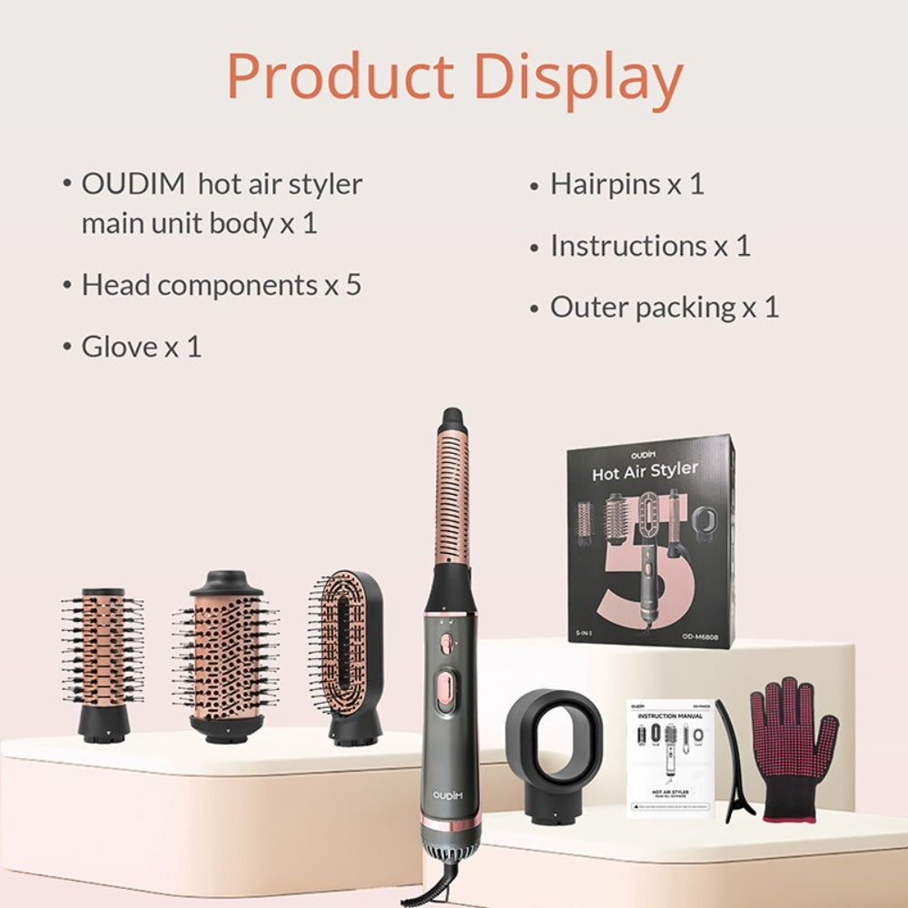 Hot Air Comb For Women, Negative Ion, 5-in-1 Styling Comb Set, Hair Dryer, Massage Straightening Comb, Round Curling Iron And Brush, Oval Styling Comb, Interchangeable Head, Gifts For Mother'S Day, Girl Stuff, Wow Hair Products