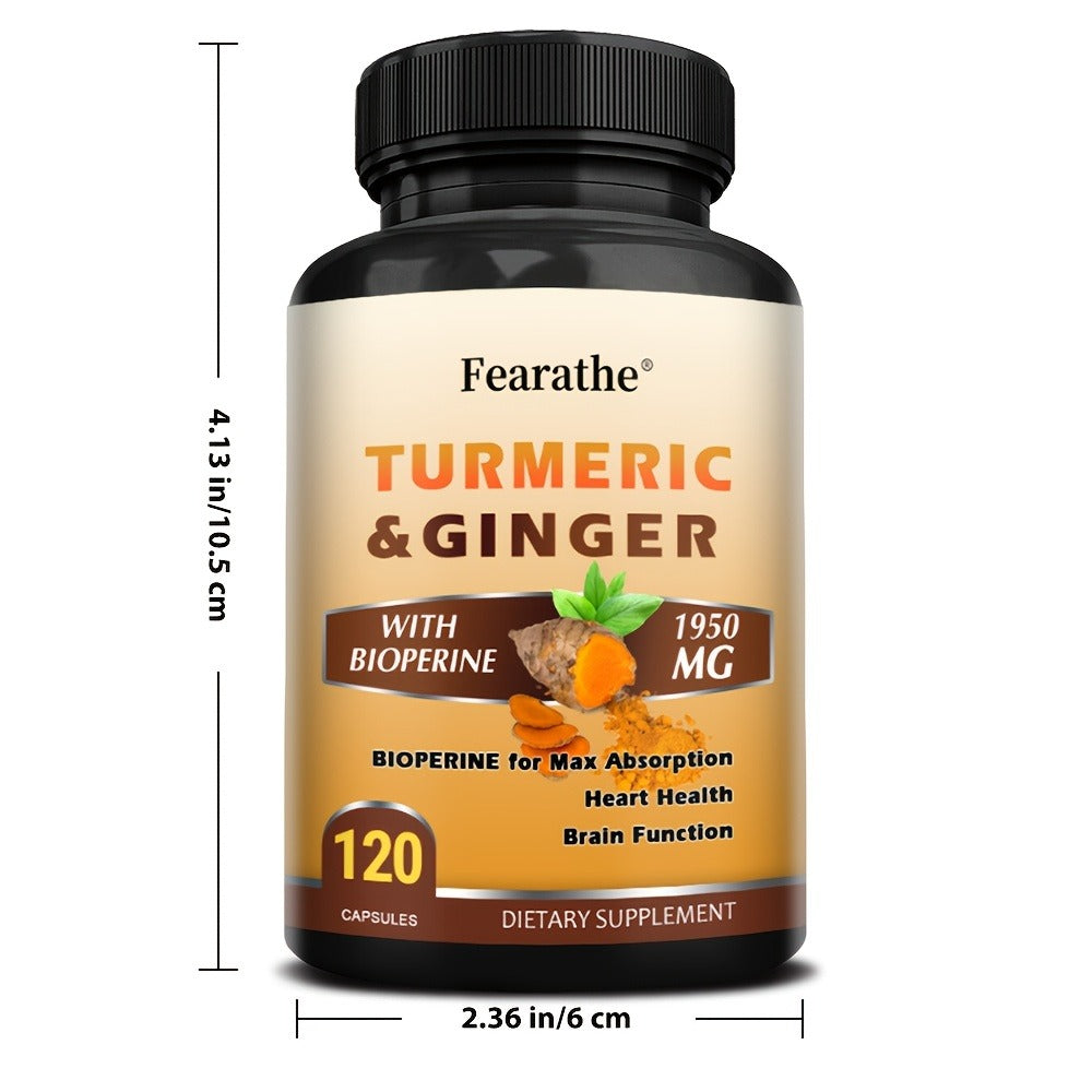 Turmeric And Ginger Supplements - with Black Pepper - Supports Heart And Brain Health - 120 Capsules