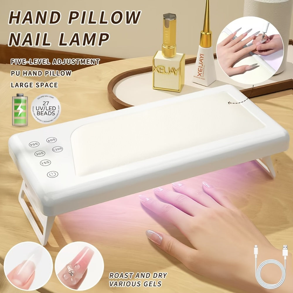 1pc Square LED Hand Pillow Nail Lamp Glue Dryer, Fast Nail Dryer Nail Polish Lamp with for Finger Nails, Toe Nails Salon (White)