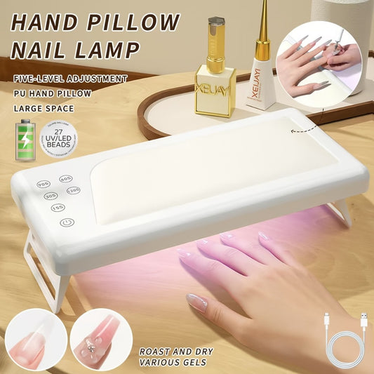 1pc Square LED Hand Pillow Nail Lamp Glue Dryer, Fast Nail Dryer Nail Polish Lamp with for Finger Nails, Toe Nails Salon (White)