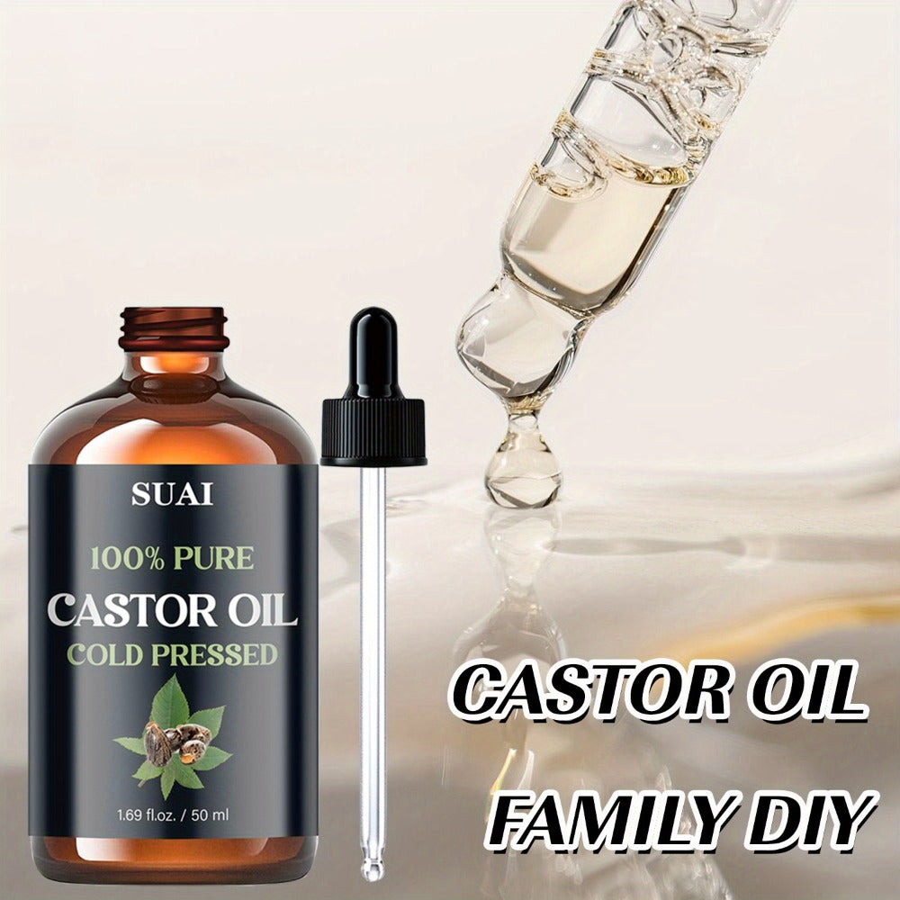 Castor Oil 100% Pure Cold Pressed 1.69oz for Hair Growth Eyebrows Eyelashes Skin Moisturizing Body Oil Plant Extract Hypoallergenic Smooth Soft Skin Care for Women Men