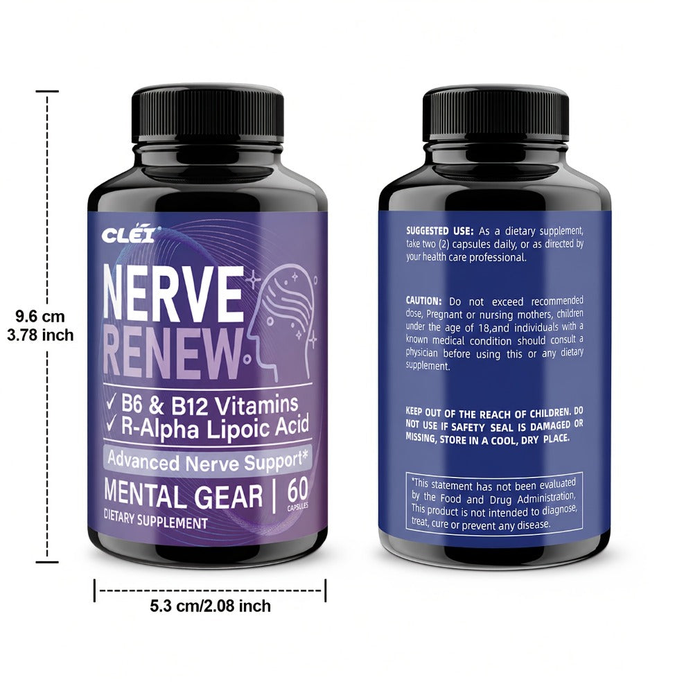 NERVE RENEW CAPSULES. Healthy, Natural. Vitamin B Complex, R-Alpha Lipoic Acid, Sports Health, Neuro Botanical Blend, Antioxidant. Enioy A Healthy Lifestyle And Travel. For Office Workers - 60 Caps
