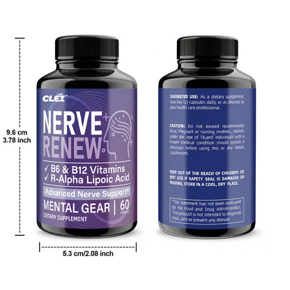 Nerve Renew Capsules with Vitamin B Complex & R-Alpha Lipoic Acid – Neuro Botanical Antioxidant Blend for Nerve Health, Energy & Active Lifestyle | Daily Supplement for Women & Men | 60 Capsules