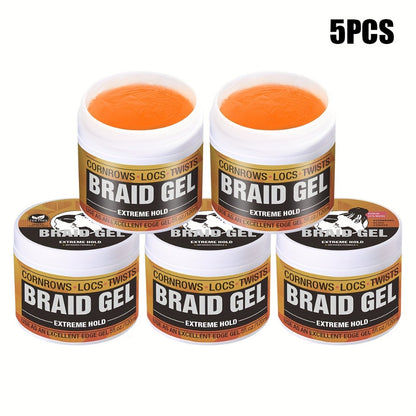 Braid Gel Extreme Hold Anti-Frizz Edge Control Hair Wax Pomade for Braids Locs Twists Sleek Styles Moisturizing Frizz Control Long-Lasting Hold 4/5/6 Pack