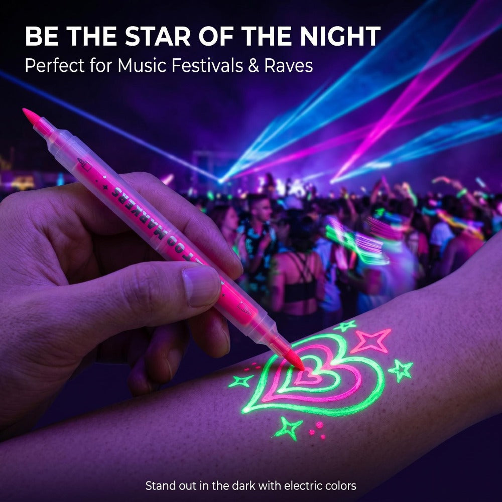 Face Body Paint Pens 18 Colors with Reusable Stencils - Washable Neon Glow in the Dark Makeup Pens for Parties Events Magic Shows Performances Body Art