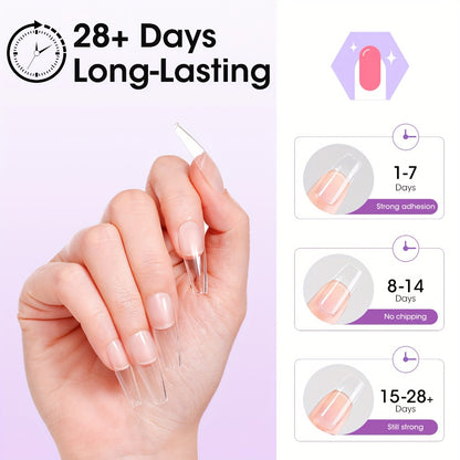 Solid Gel Nail Glue Kit with Mini LED Lamp — 8g UV Cure Gel Glue 28+ Days Long-Lasting Bond for Press On Nails Acrylic Tips Rhinestones, Non-Toxic Natural Resin, Salon & Home Manicure Gift Set