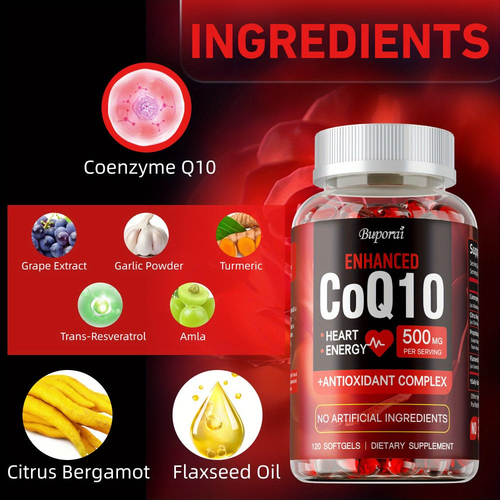 CoQ10 - with Citrus Bergamot, Cardiovascular, Brain & Heart Health Supports, Supports Energy Production, Rich in Antioxidant - 120pcs