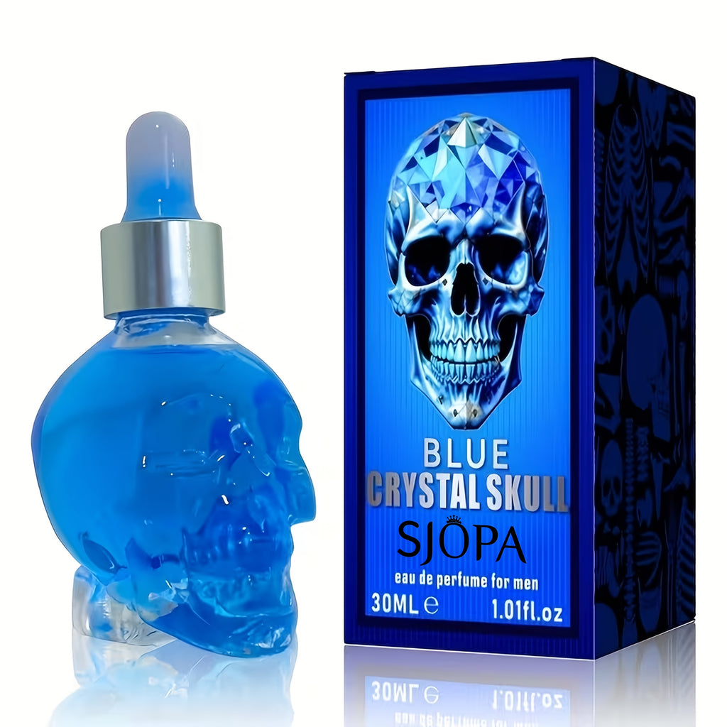 1 X Blue Crystal Skull Eau De Cologne For Men, 30ml/1.01fl.oz, Long-Lasting Woody Scent, Alcohol-Free Perfume Oil, Portable Fragrance For Business Trips, The Perfect Valentine'S Day Gift