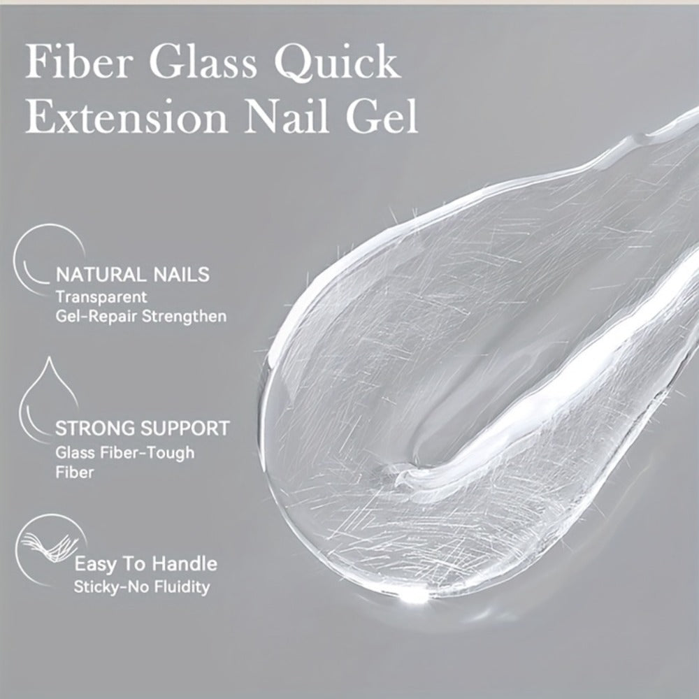 Fiberglass Construction Gel Nail Polish 3pcs - Clear Fiber Glass Gel for Nail Extension & Broken Nail Repair, UV LED Soak-Off Builder Gel Varnish