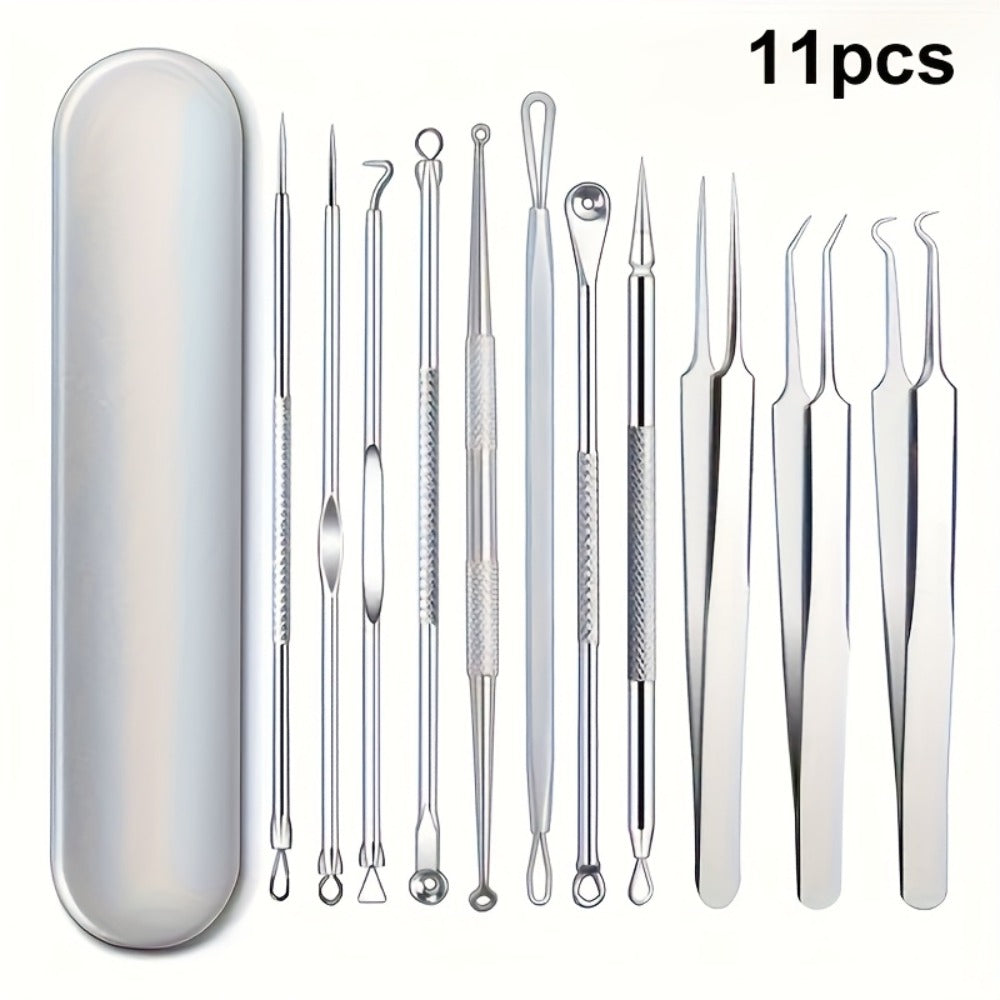 11pcs Blackhead Remover For Face, Professional Stainless Micro-Needling Removal Tools Kit, Needling Beauty Needle Elbow Hook Needle Tool, Pimple Popper Tool Kit For Quick And Easy Removal Of Pimples, Blackheads, Zit Removing Forehead