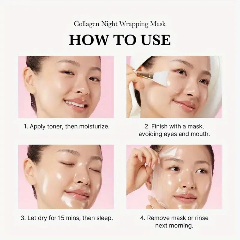3pcs Collagen Night Wrap Mask with Jelly Brush, Alcohol-Free And Gentle, Deeply Moisturizing And Nourishing, Suitable for All Skin Types, Glossy, 2.54 Oz*2, Valentine'S Day Gift, Essential for