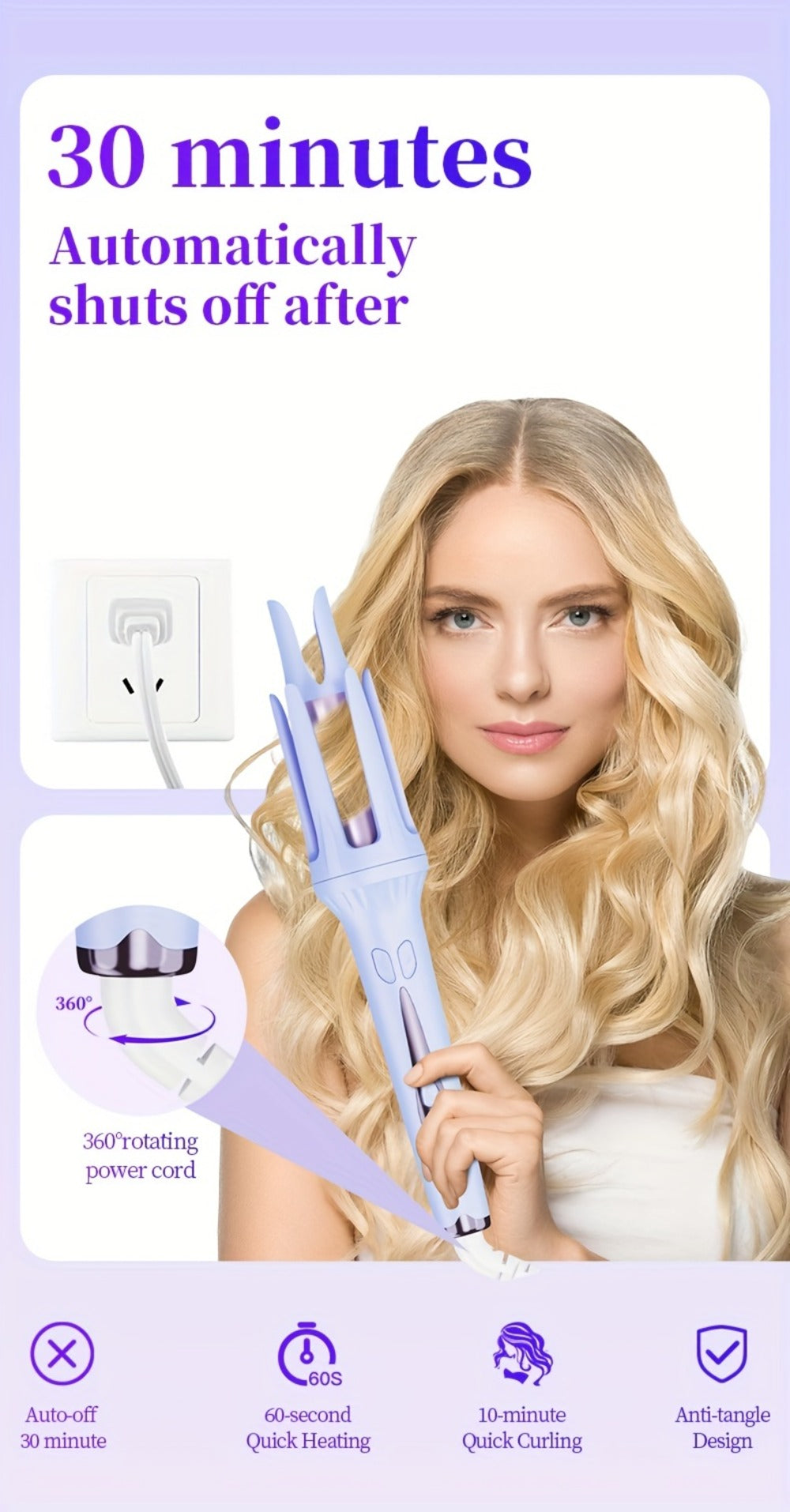 Fully Automatic Curling Iron with Dual Card Slots And Negative Ions, 32Mm Constant Temperature, Long-Lasting, Non-Damaging to Hair, Anti-Scald, And Good Hand Feel. Equipped with a Bracket And Comb