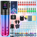POSEIDON Tattoo Pen Kit, Wireless Rotary Tattoo Gun Kit, LED Color Screen Tattoo Machine Kit with 20pcs Tattoo Cartridge Needles, 11 Tattoo Inks for Beginners